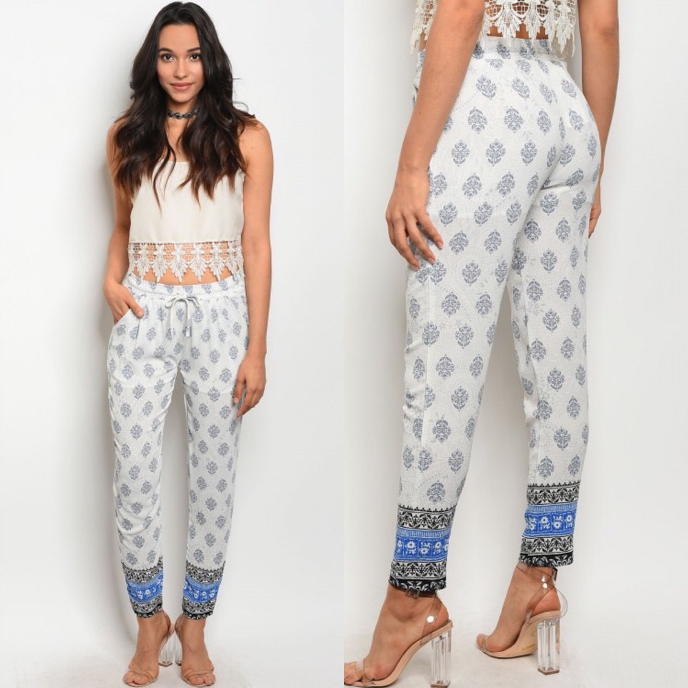 CLOSING SHOP!! Sheer Navy Print Pants